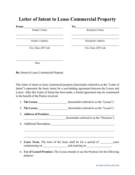 Letter Of Intent To Lease Commercial Property Template Fill Out Sign