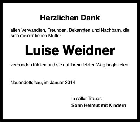 Traueranzeigen Von Luise Weidner Trauer Nn De