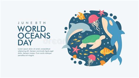 Vector World Oceans Day Background Template Stock Illustration