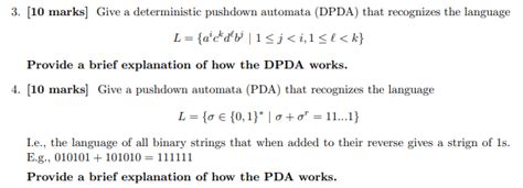 Solved 3 10 Marks Give A Deterministic Pushdown Automata Chegg