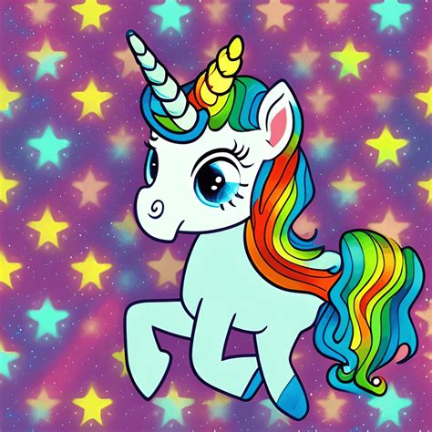 Unicorn With Sparkles Rainbow Colors Cartoon Big Eyes Avatar Fantasy