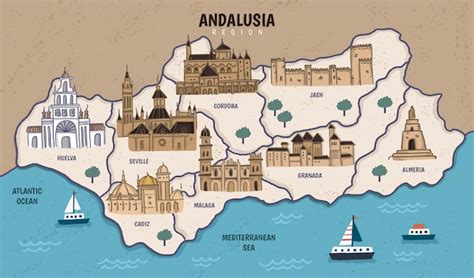 Mapa de andalucía con hitos Vector Gratis