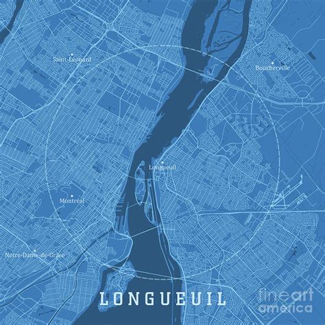 Longueuil QC City Vector Road Map Blue Text Digital Art by Frank Ramspott