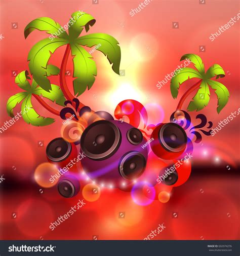 Tropical Disco Dance Red Background Music เวกเตอร์สต็อก ปลอดค่า