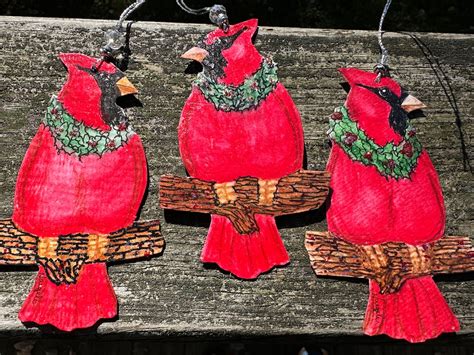 Hand Painted Cardinal Christmas Ornament Watercolor Bird Ornament