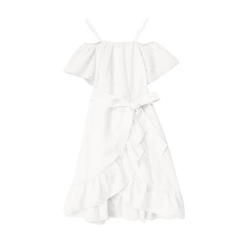 TAIAOJING Girls Summer Soild Dress Shoulder Chiffon Ruffles Sundress