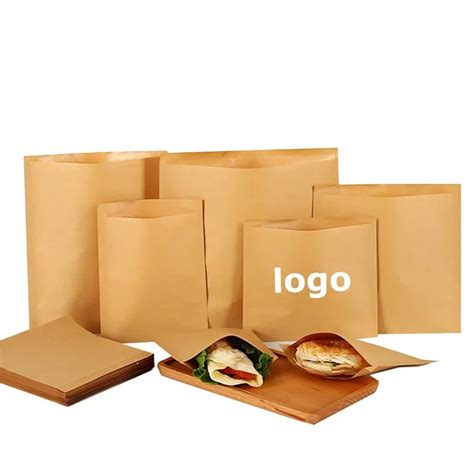 Supply Custom Printed Logo Greaseproof Burgers Bread Kraft Paper Bag