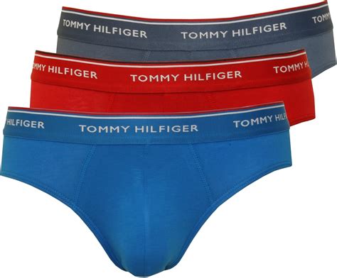 Tommy Hilfiger Men S 3 Pack Premium Essentials Briefs Navy Red Blue X Large Navy Red Blue At