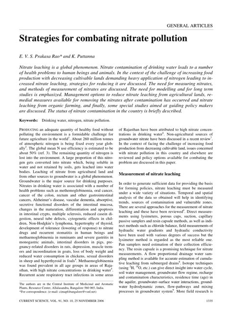 Pdf Strategies For Combating Nitrate Pollution