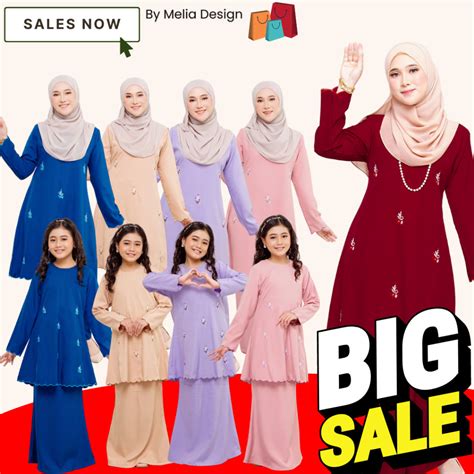 Baju Kurung Raya Ibu Dan Anak Sedondon Baju Kurung Moden Sulam Nude Dusty Pink Teal Blue
