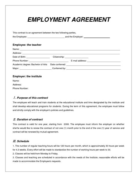 Employment Agreement Contract Template - Free Printable Documents