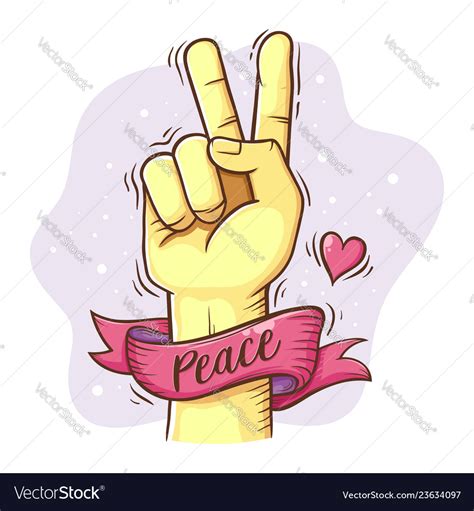 Peace Hand Sign With Ribbon Royalty Free Vector Image