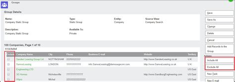 Use Of Exclude All And Include All Buttons In Static Group Sage Crm