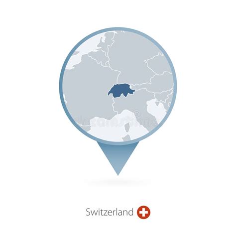 Map Pin with Detailed Map of Switzerland and Neighboring Countries Stock Vector - Illustration ...