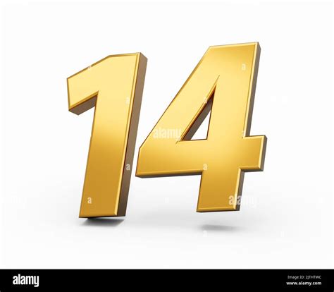 A 3D rendering of golden number fourteen (14) isolated on white ...