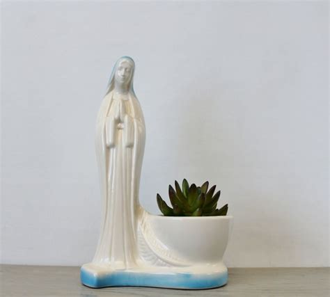 Vintage White Ceramic Virgin Mary Planter Mid Century Etsy White