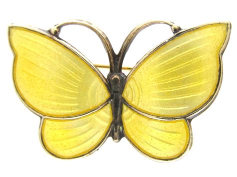 Small Silver Yellow Enamel Butterfly Brooch The Antique Jewellery Company