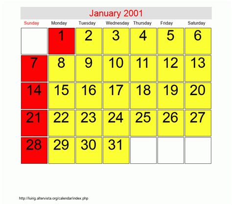 January 2001 Roman Catholic Saints Calendar
