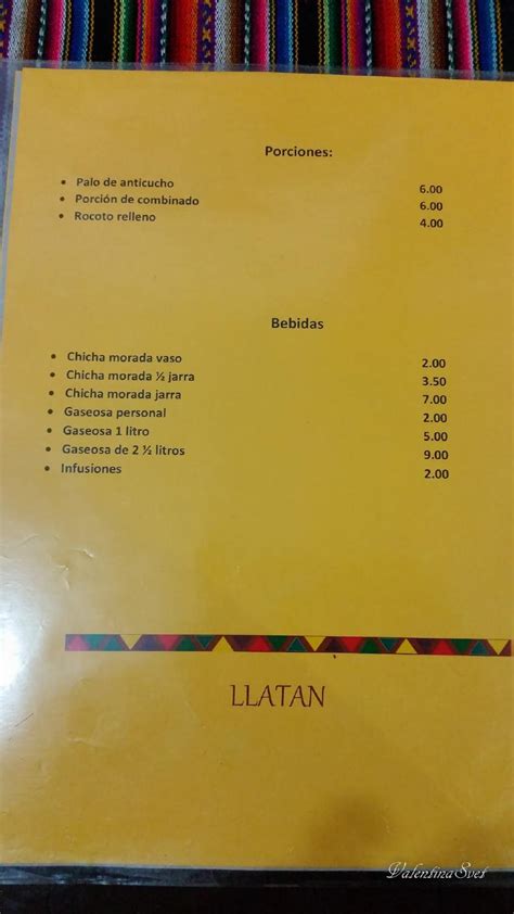 Menu at LLATAN ANTICUCHOS CUSQUEÑOS restaurant Cusco