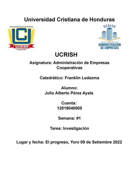 Investigacion Universidad Cristiana De Honduras Ucrish Asignatura