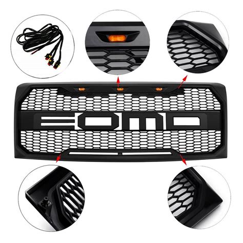 Raptor Style Front Grill Hood Grille W Led Matte Black For