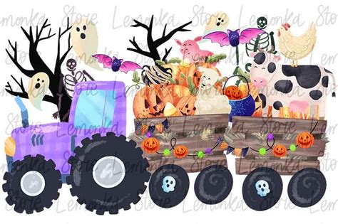 Halloween Kids Farm Pumpkin Tractor Png Graphic By Lemonkastore