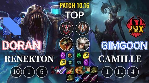 Drx Doran Renekton Vs Fpx Gimgoon Camille Top Kr Patch Youtube