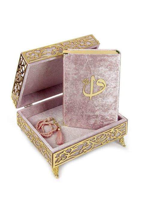 Personalized Velvet Quran Box Pearl Prayer Bead Islamic Gift Set