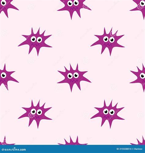 Seamless Pattern With Cute Cartoon Character Virus Bacteria Microbe