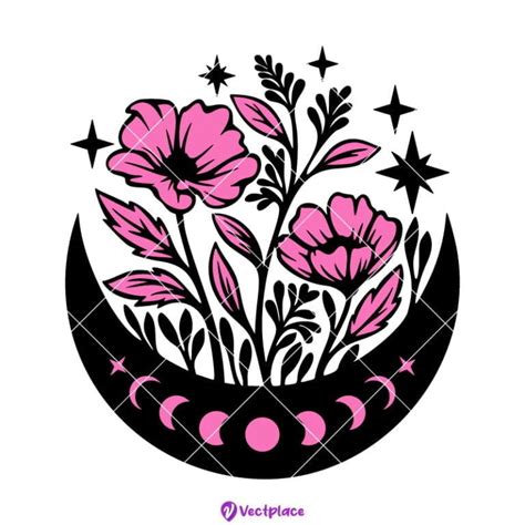 Floral Moon Svg Hibiscus Svg Celestial Svg Cut File Cricut Png