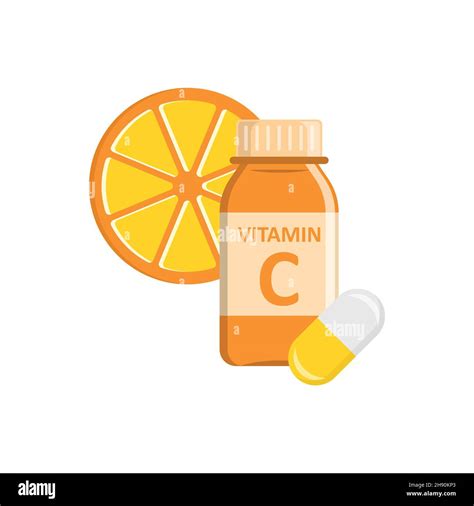 Vitamin C Icon In Flat Style Bottle With Pill Vector Illustration On