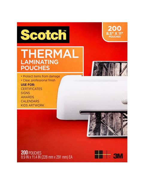 Scotch Thermal Laminating Pouches 200 Count 8 5 X 11 3 Mil Thick