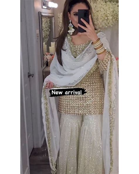 Cream Pure Georgette Sequence Work Sharara Suit With Dupatta