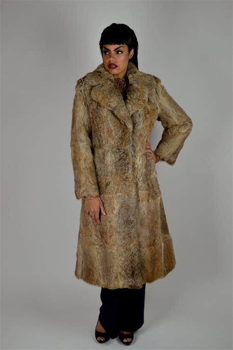 Vintage Rabbit Coat 70s Fur Coat Long Coat Boho Rabbit Coat Hippie