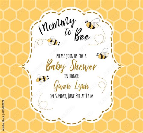 Baby shower invitation template with text Mommy to Bee, honey. Cute ...