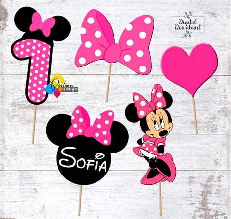 Printable MINNIE MOUSE Hot Pink Birthday Cake Toppers Party Centerpieces Table Decoration