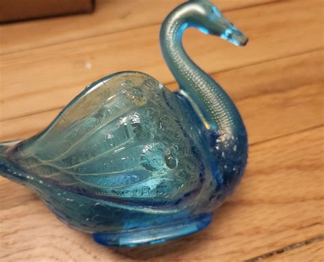 Fenton Glass Salt Swan Aqua Blue Etsy