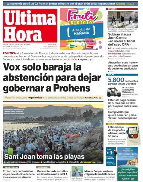 Periódico Última Hora España Periódicos de España Edición de sábado