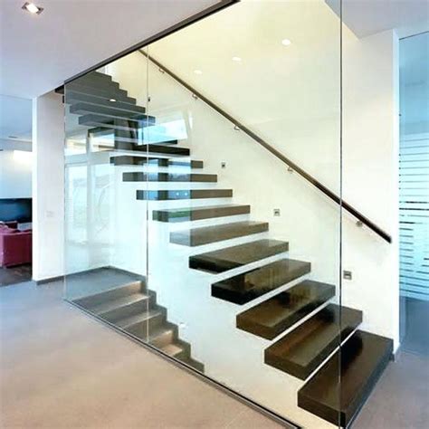 Contemporary Floating Staircase With Wood Tread Invisible Stringer