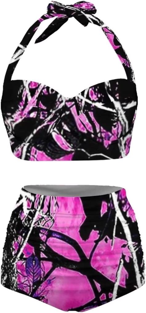 Amazon Howanight Women Bikini Set Two Piece Swimsuit High Waisted Halter Back Tie Bathing