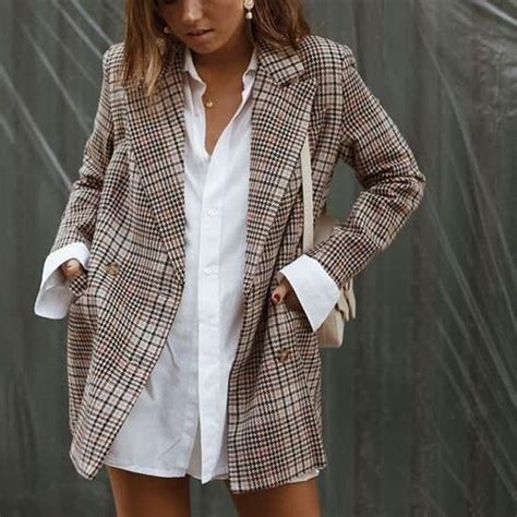 Trendy Casual Checkered Blazer Outfit Plaid Blazer Street Style