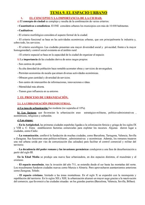 Tema 9 TEMA 9 Geografia Ebau TEMA 9 EL ESPACIO URBANO 1 EL