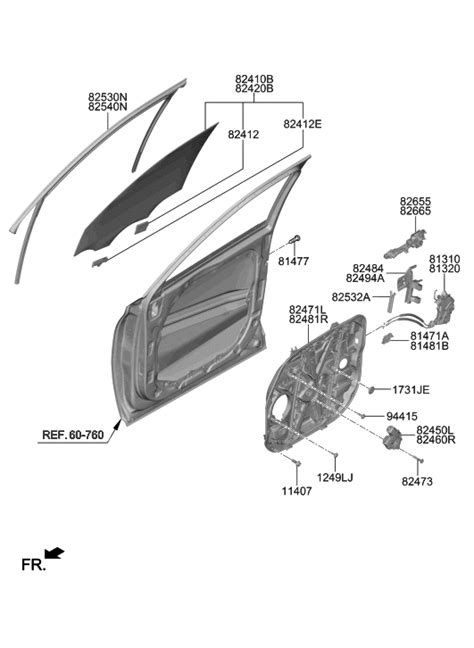 S Genuine Hyundai Run Assembly Fr Dr Wdo Glass Lh