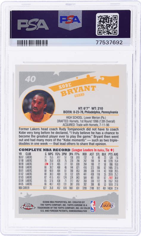 2005 Topps Chrome Kobe Bryant 40 PSA 8 EBay