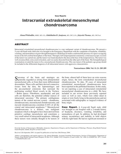 Pdf Intracranial Extraskeletal Mesenchymal Chondrosarcoma