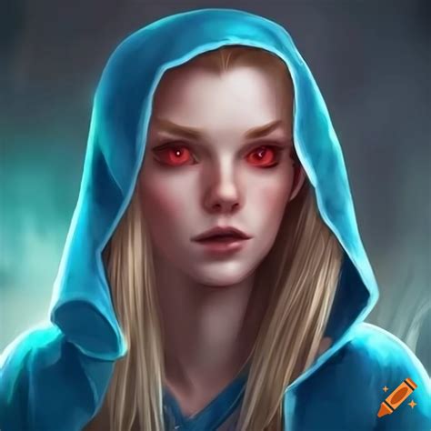 Digital Art Of A Young Elf With Red Eyes And Long Blonde Hair On Craiyon