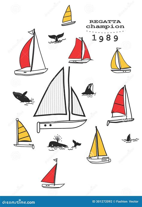 Summer Boat Regatta Champion Print Vector Art Stock Vector