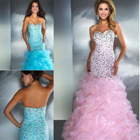 Elegant Royal Blue Pink Sparkly Prom Dresses Party Mermaid Sweetheart