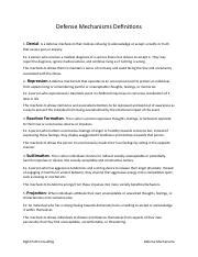 Defense Mechanism Definitions.pdf - Defense Mechanisms Definitions 1 ...