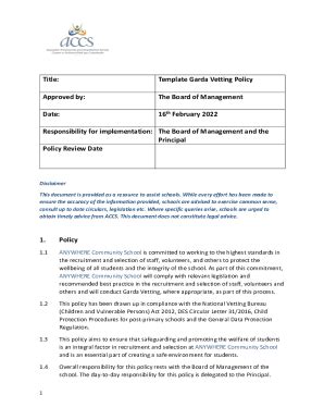 Fillable Online Sample Garda Vetting Policy Draft The Irish Sports